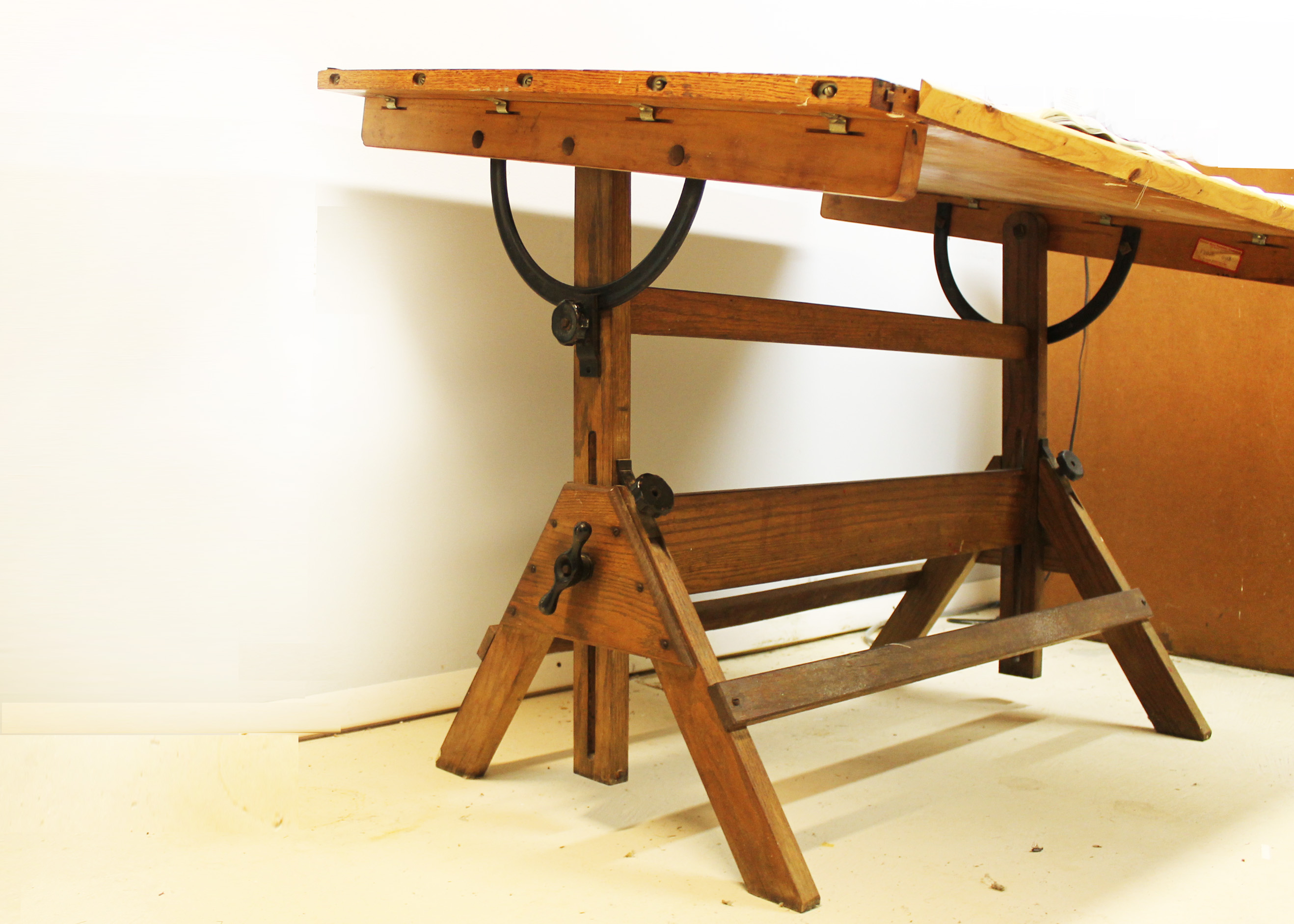Mid-Century American Industrial Oak Drafting Table By Hamilton   