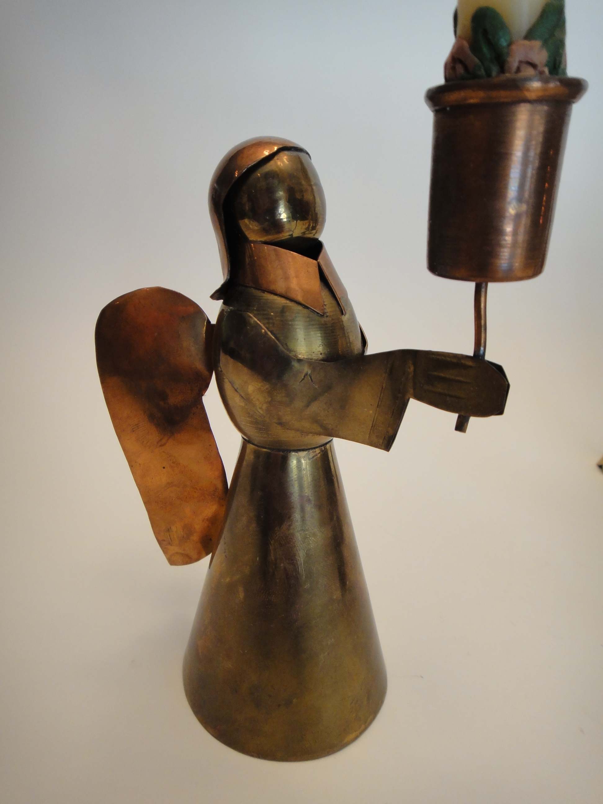 Vintage Hand Forged Mexican Copper Angel Candle Holders