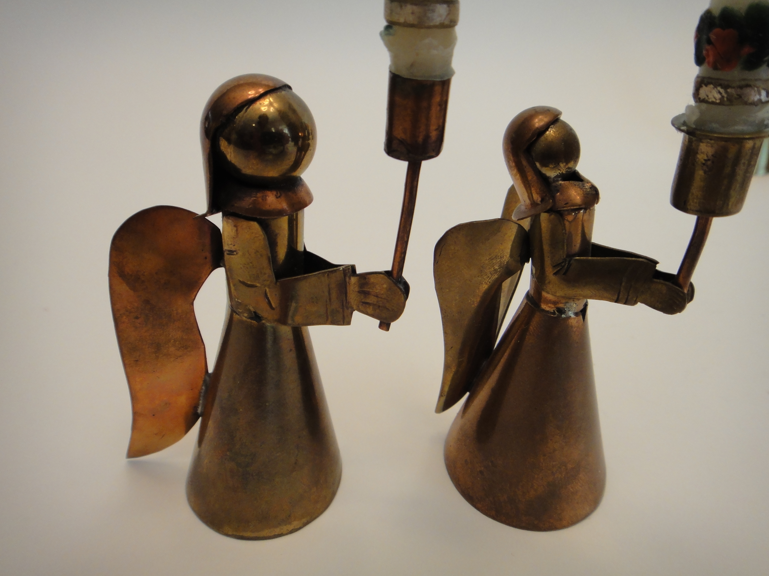 Vintage Hand Forged Mexican Copper Angel Candle Holders