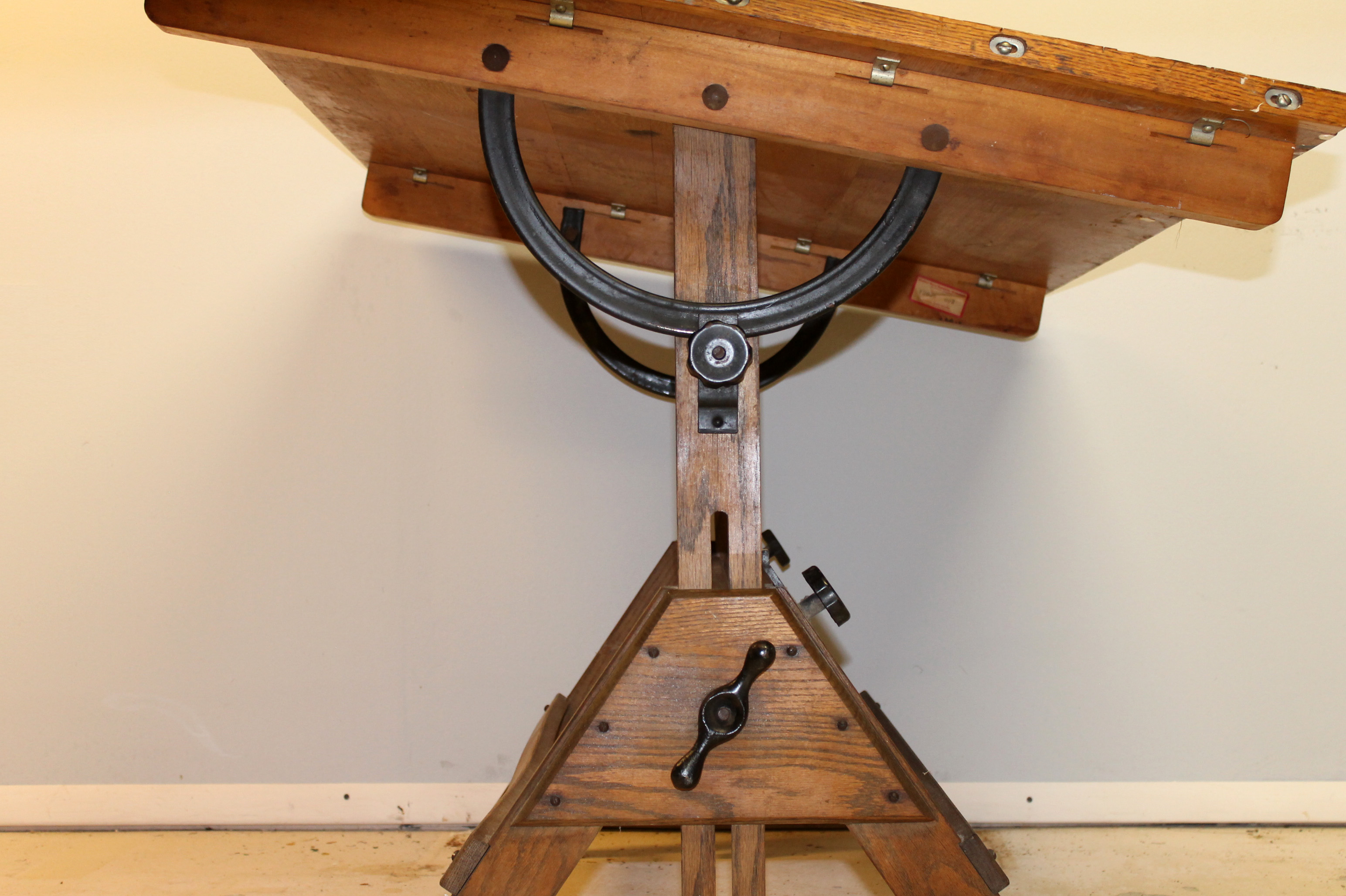 Mid-Century American Industrial Oak Drafting Table By Hamilton   