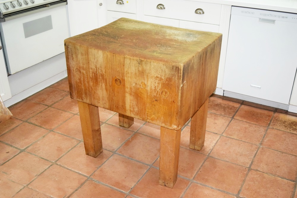 An Antique Butcher Block Table Originally From a Local Market