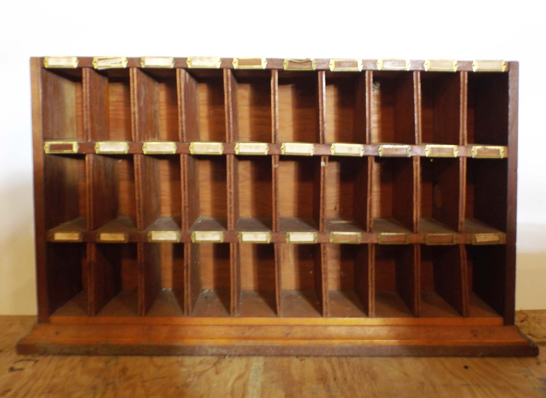 Vintage Wooden Post Office Mail Sorter Cabinet