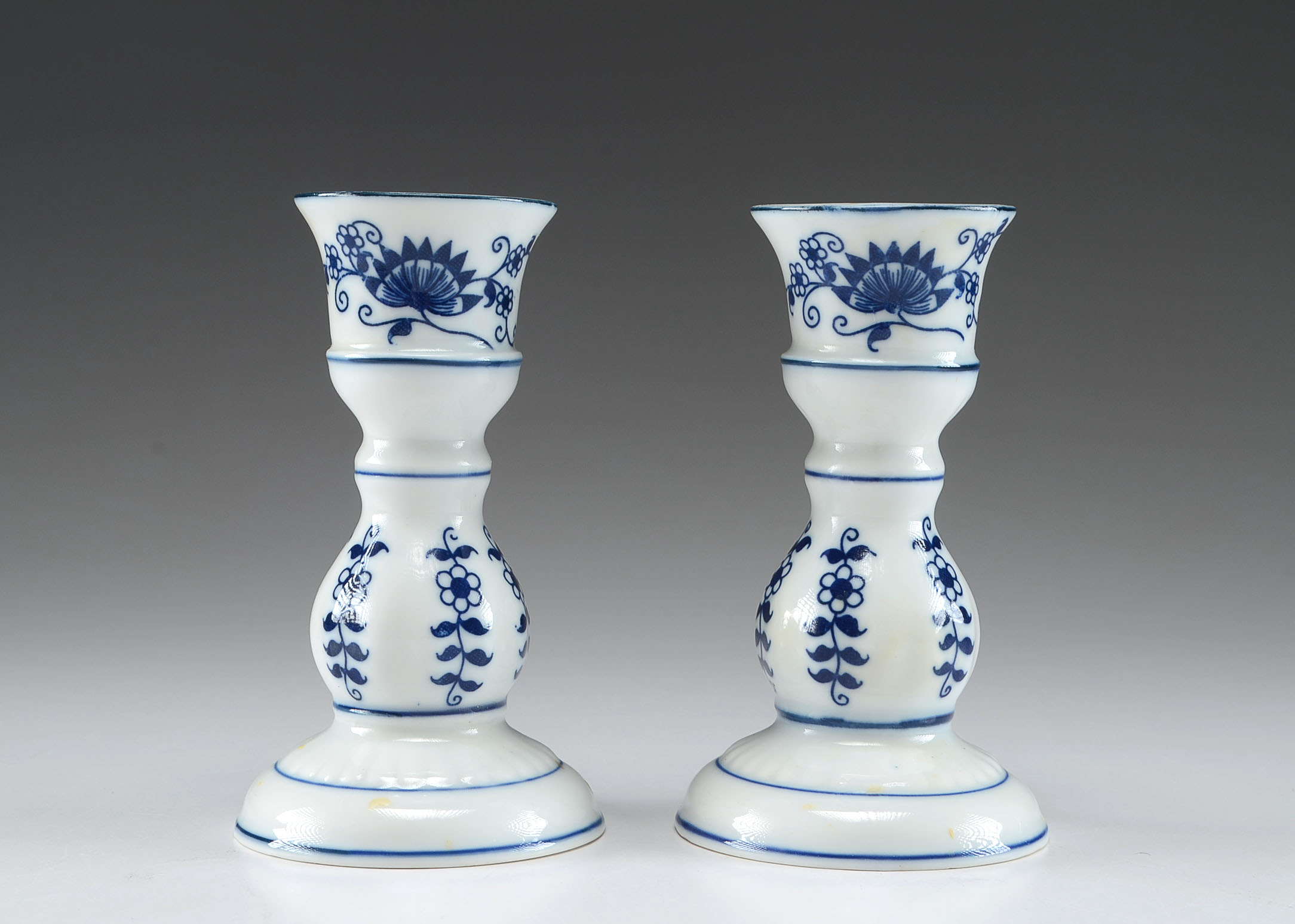 Pair of Blue and White Vintage Candlesticks 