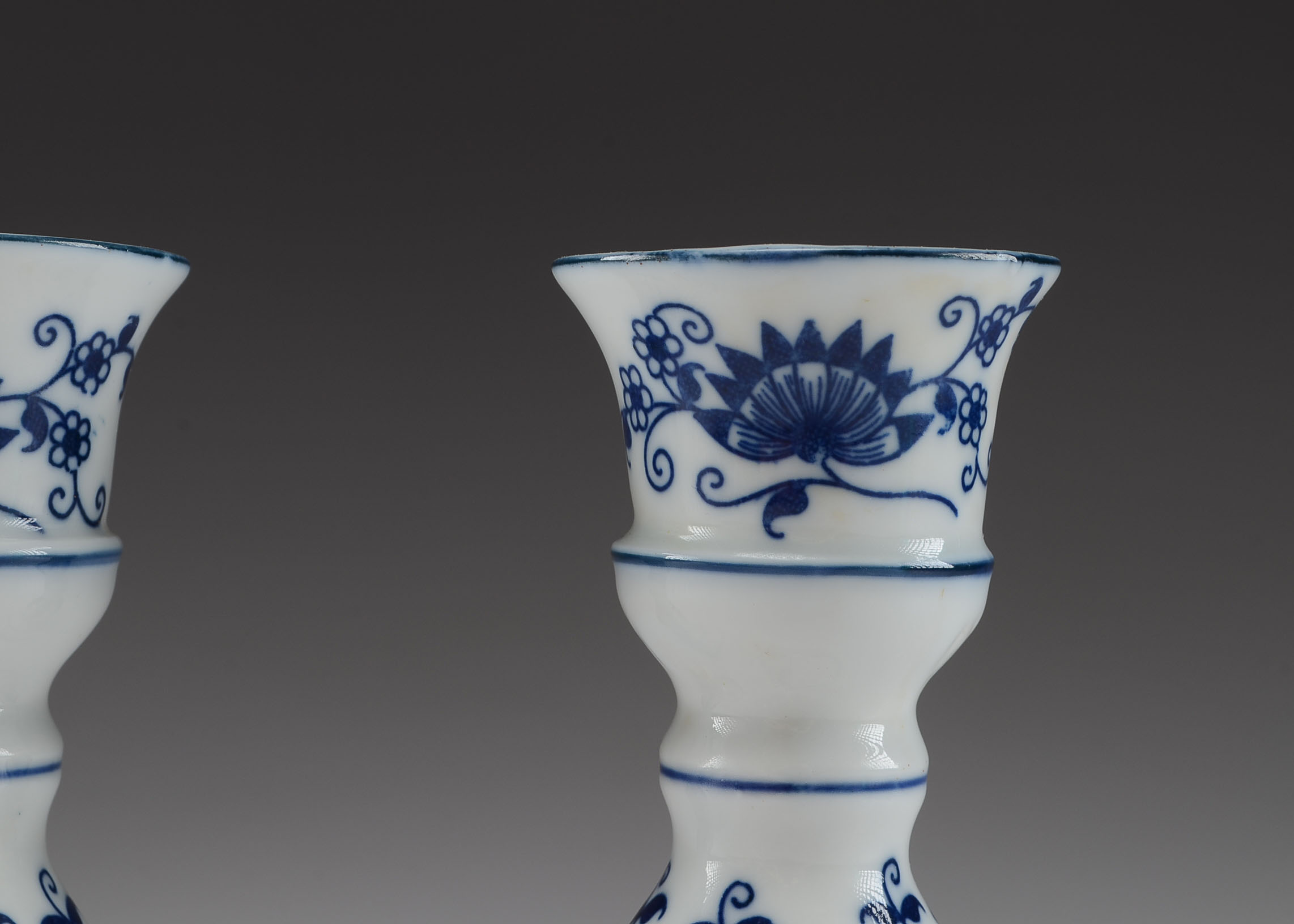 Pair of Blue and White Vintage Candlesticks 