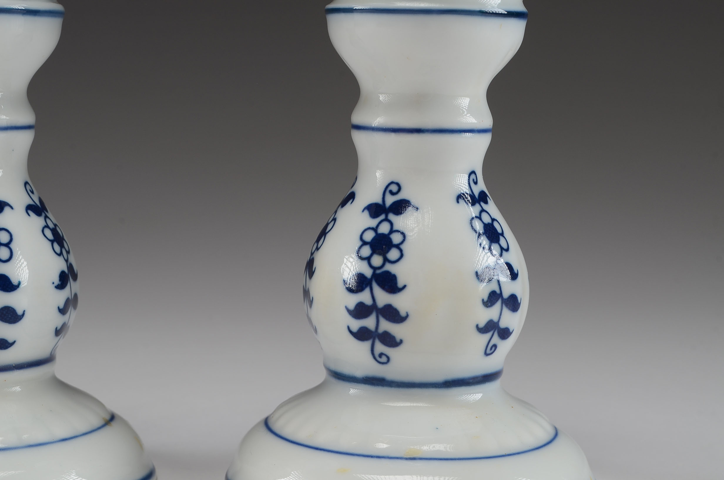 Pair of Blue and White Vintage Candlesticks 