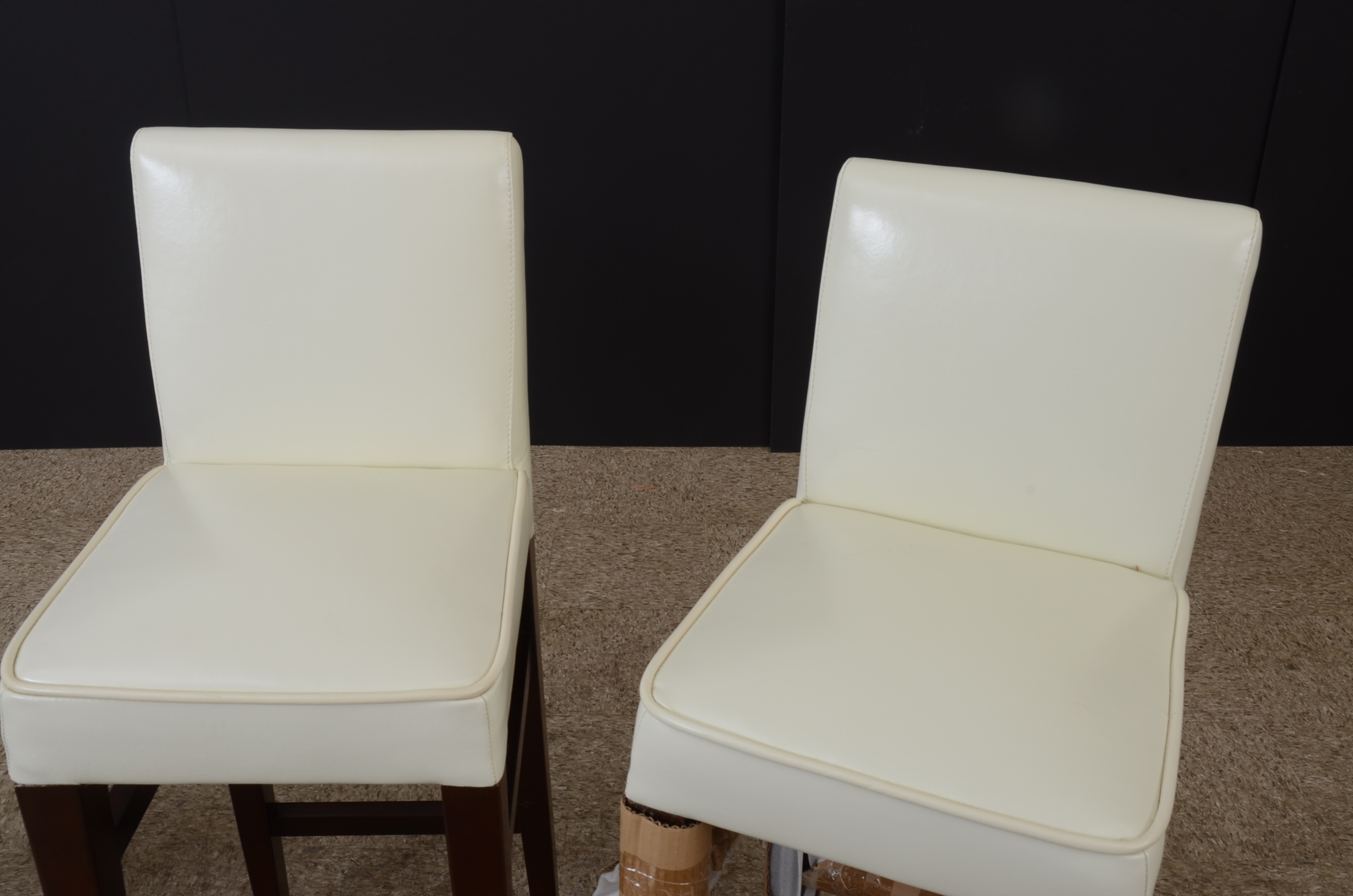 Set of Three White Leather Bar Stools