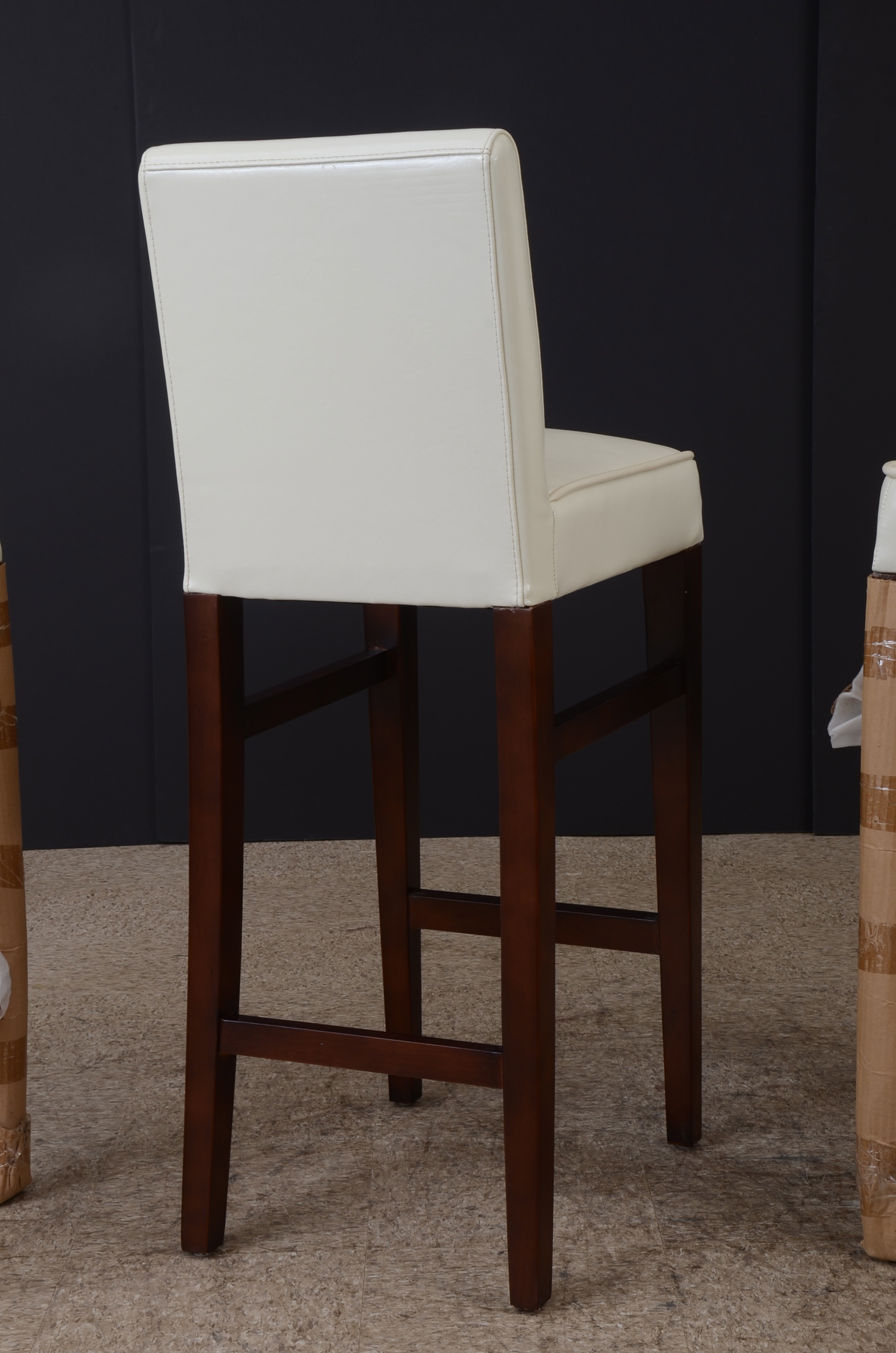 Set of Three White Leather Bar Stools