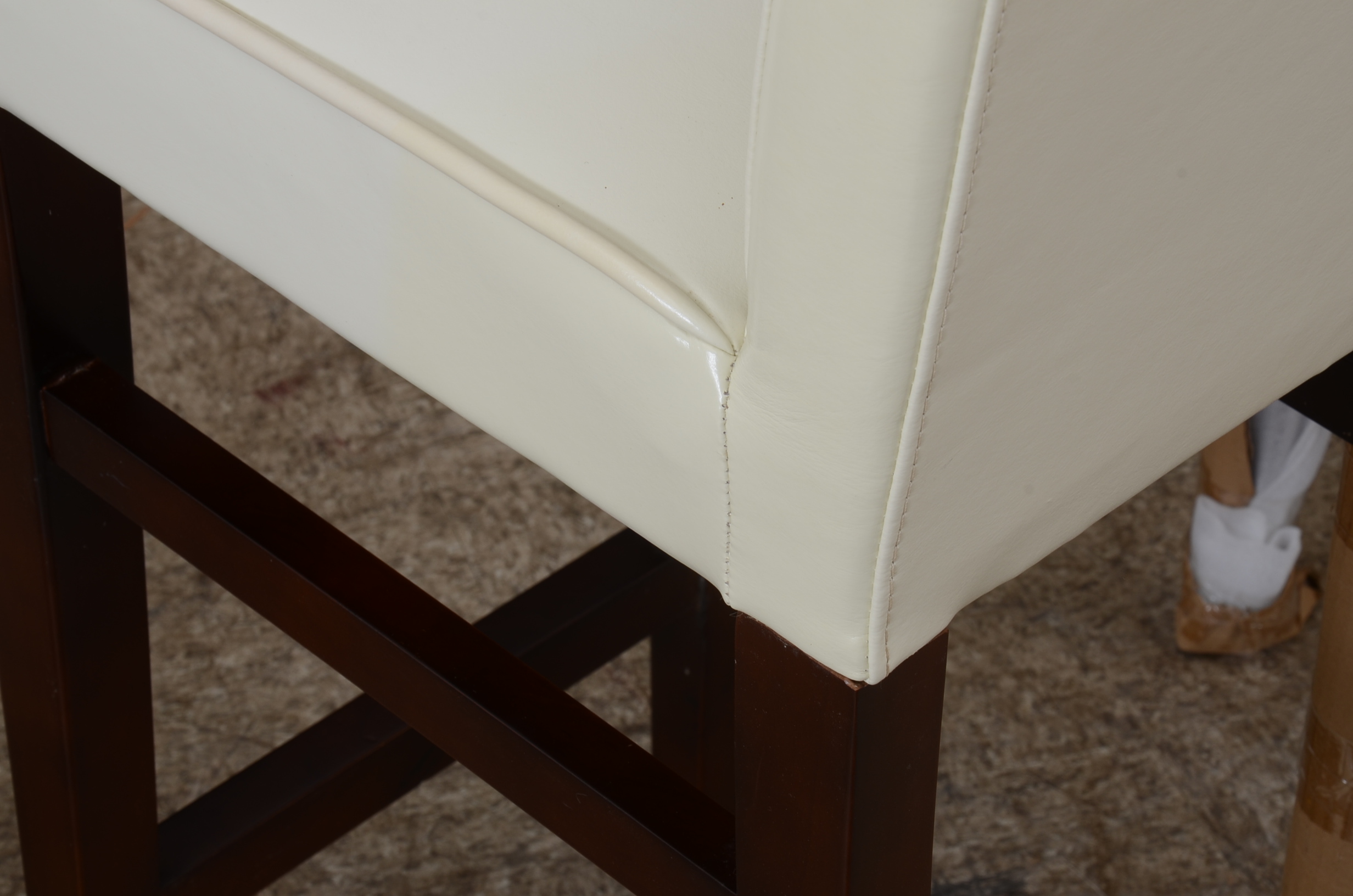 Set of Three White Leather Bar Stools