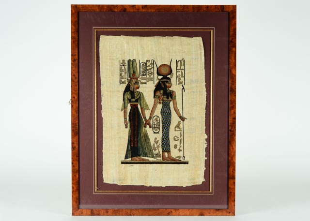 Egyptian Painting on Papyrus of Hathor and Nefertari 