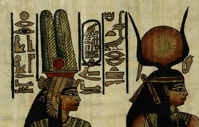 Egyptian Painting on Papyrus of Hathor and Nefertari 