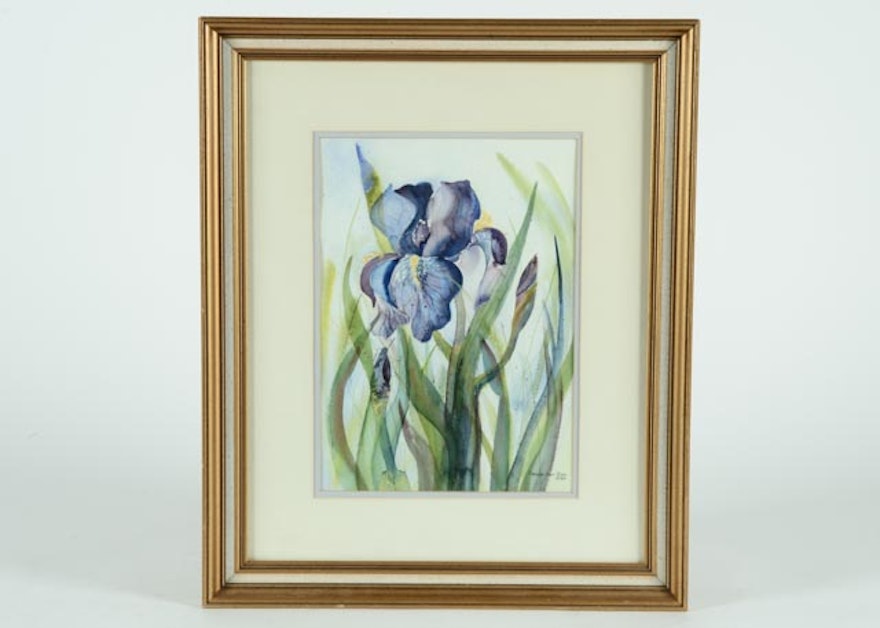 Framed Iris Watercolor by Carolyn Scott Risk