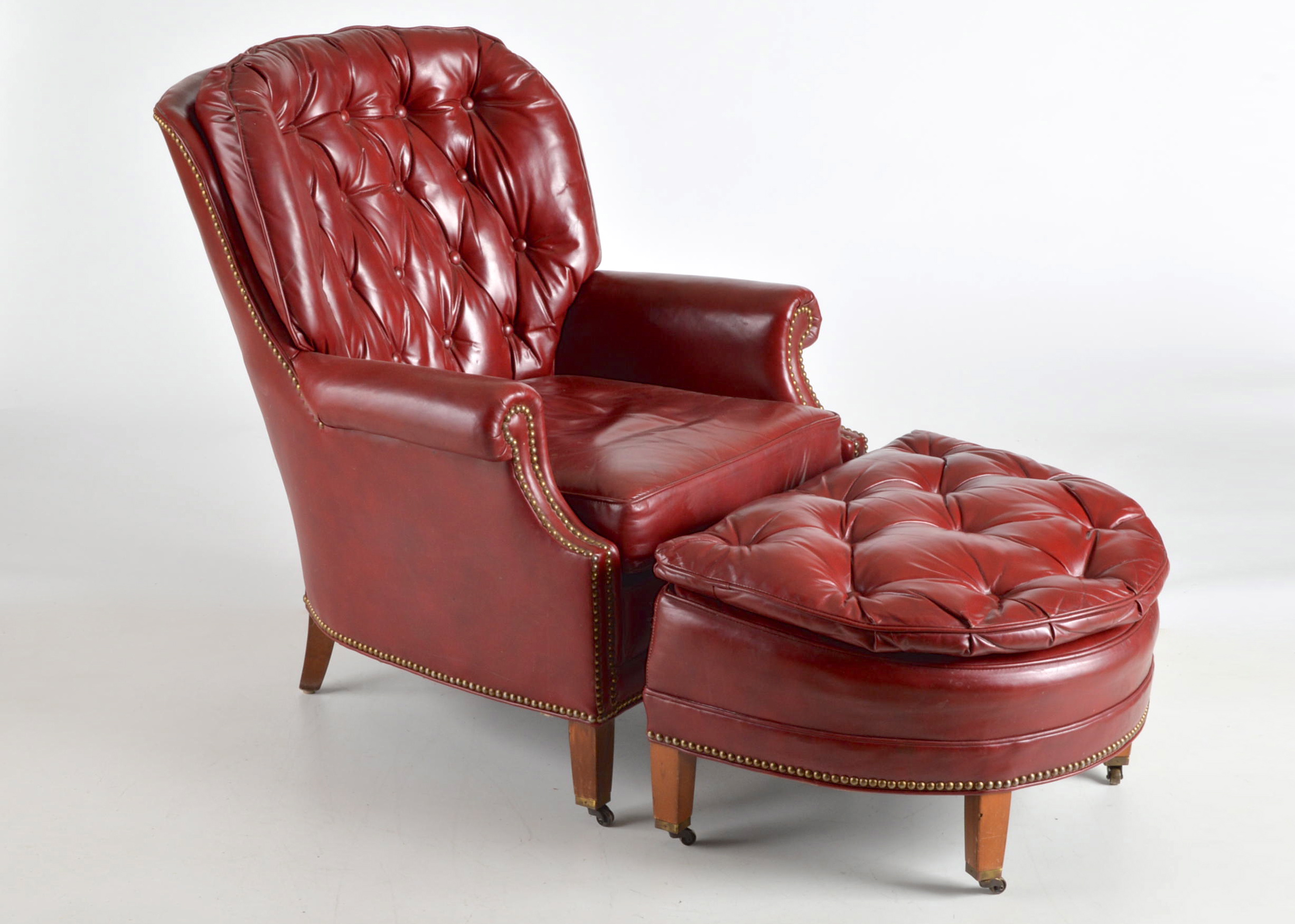 North Hickory Ox Red Leather Arm Chair and Ottoman