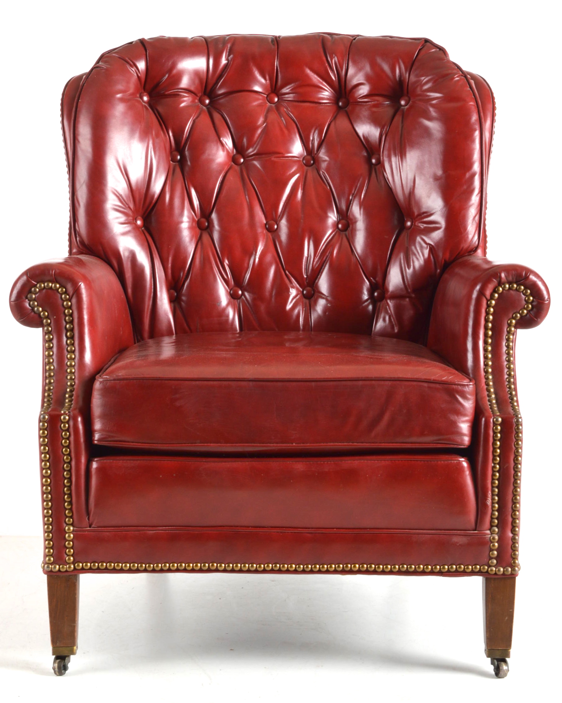 North Hickory Ox Red Leather Arm Chair and Ottoman