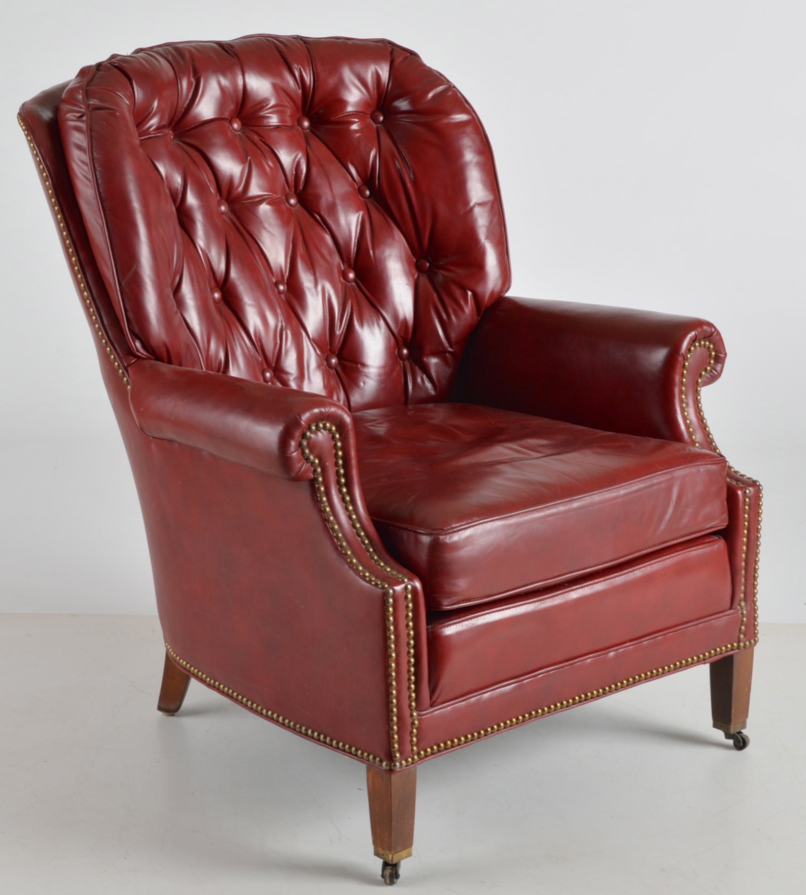 North Hickory Ox Red Leather Arm Chair and Ottoman