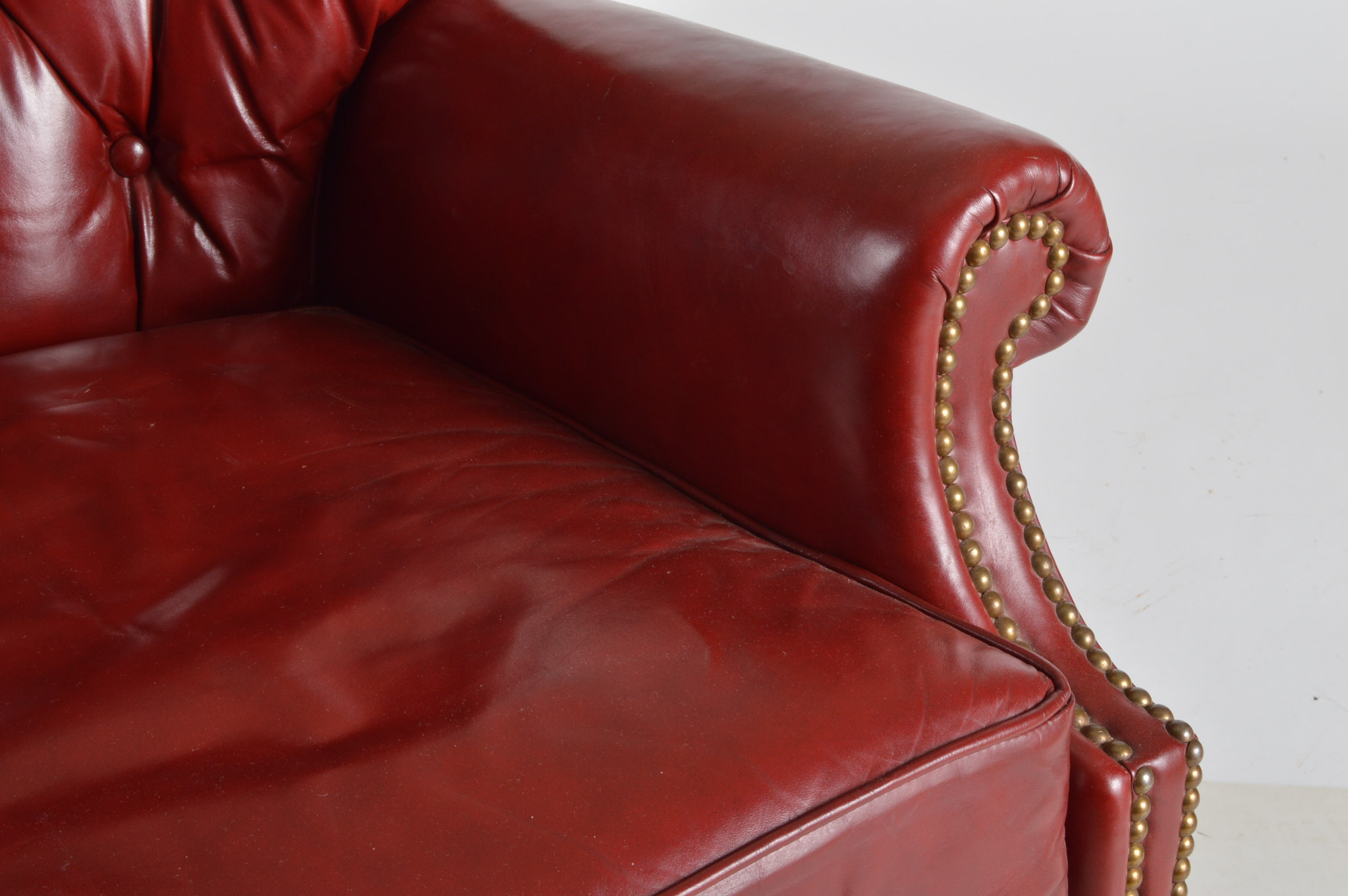 North Hickory Ox Red Leather Arm Chair and Ottoman