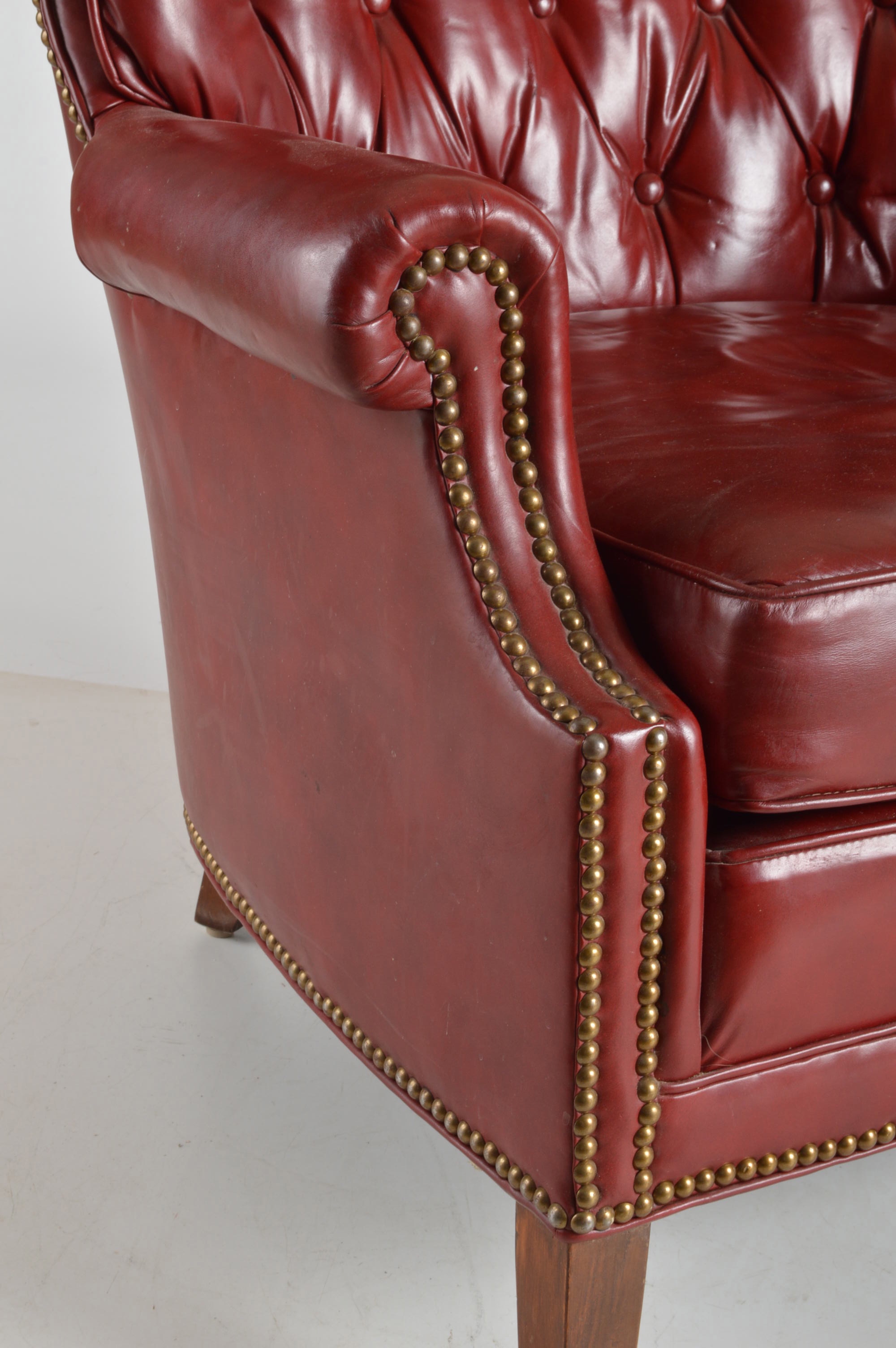 North Hickory Ox Red Leather Arm Chair and Ottoman