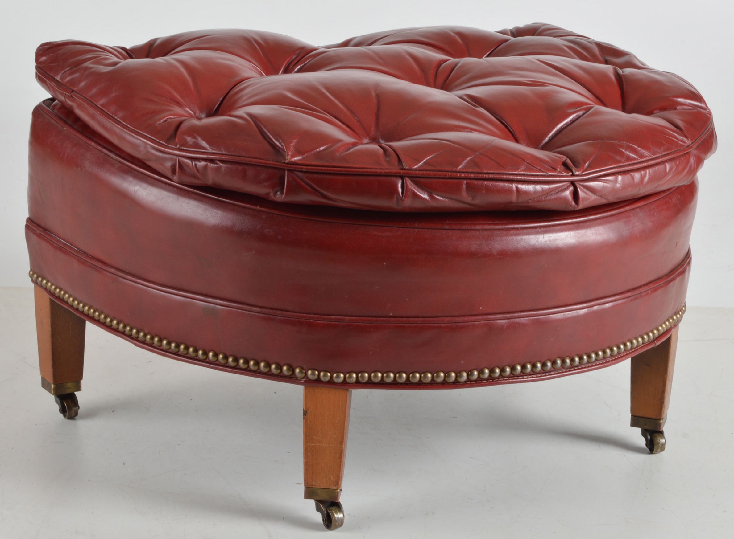 North Hickory Ox Red Leather Arm Chair and Ottoman