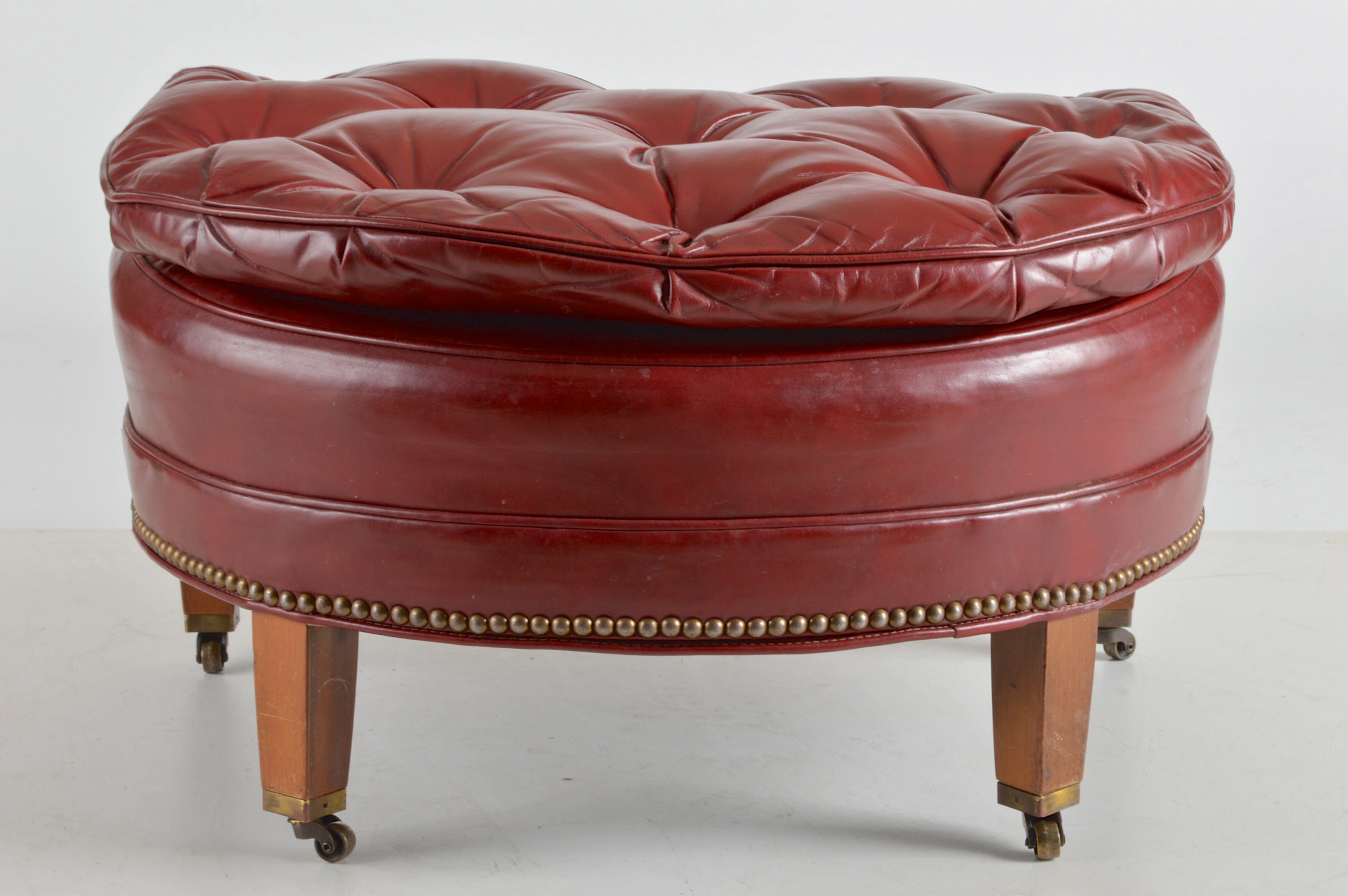 North Hickory Ox Red Leather Arm Chair and Ottoman