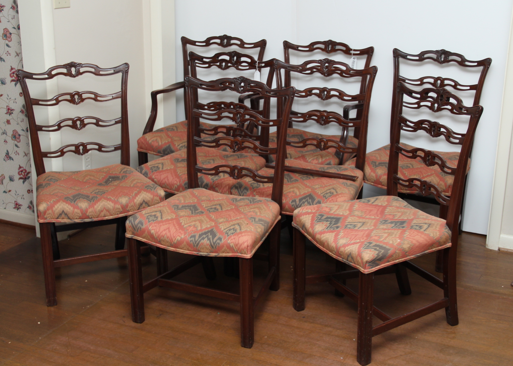 Set of Eight Chippendale Dining Room Table Chairs