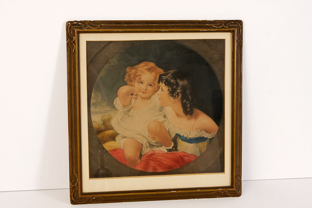 Vintage Mezzotint Print of Children