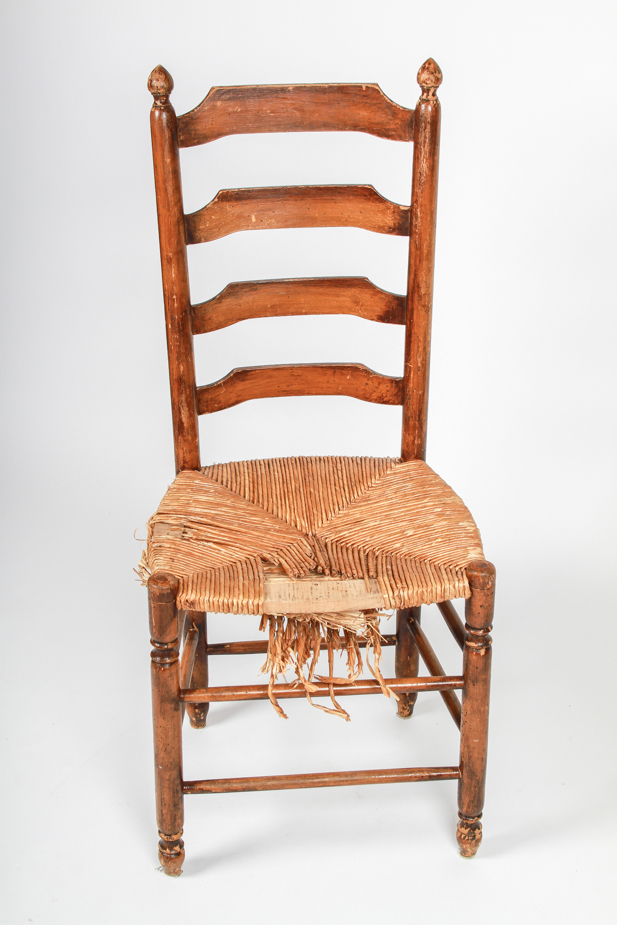 Antique French Ladder Back Side Chair with Rush Seat