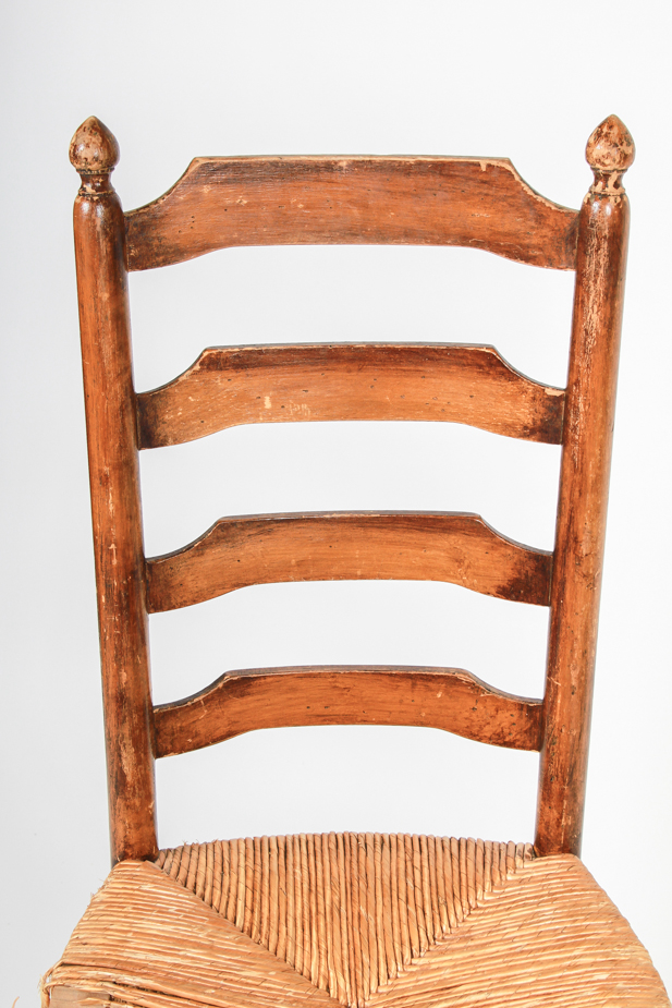 Antique French Ladder Back Side Chair with Rush Seat