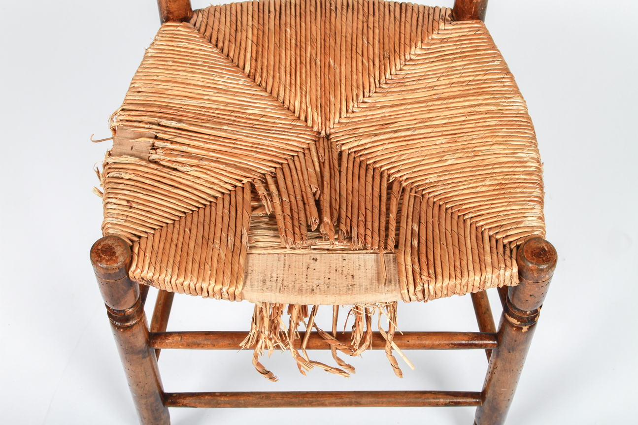 Antique French Ladder Back Side Chair with Rush Seat