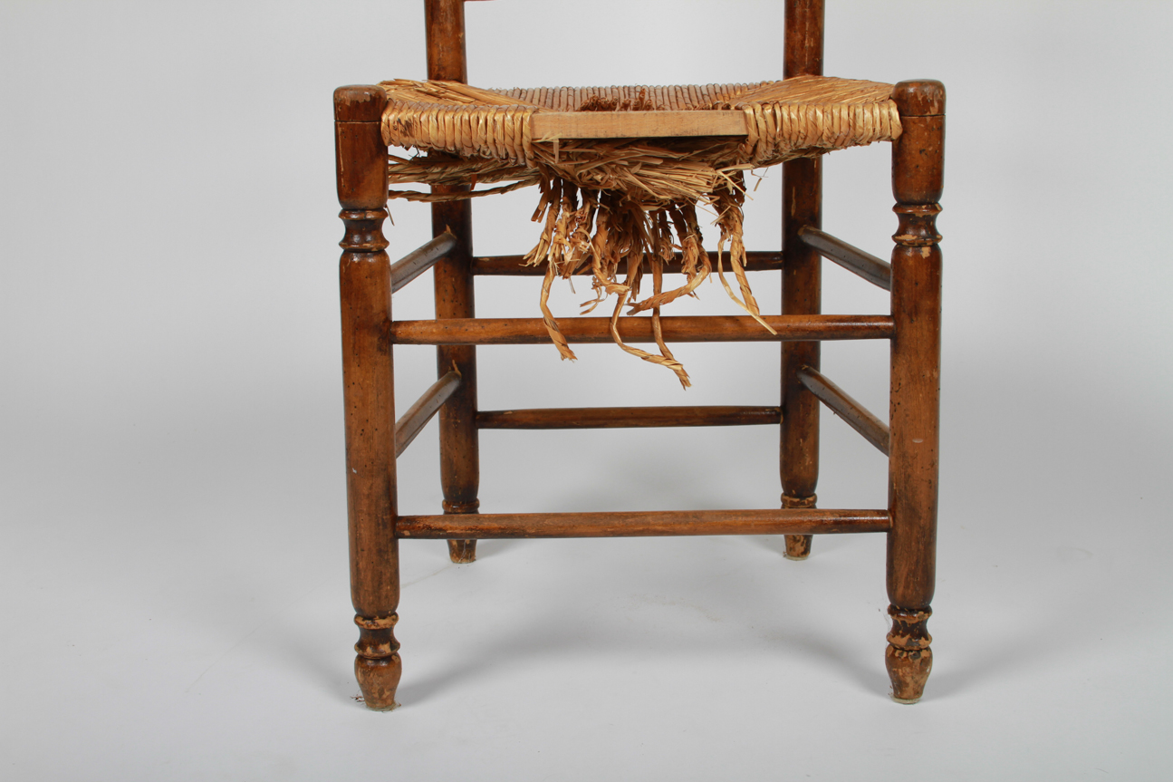 Antique French Ladder Back Side Chair with Rush Seat