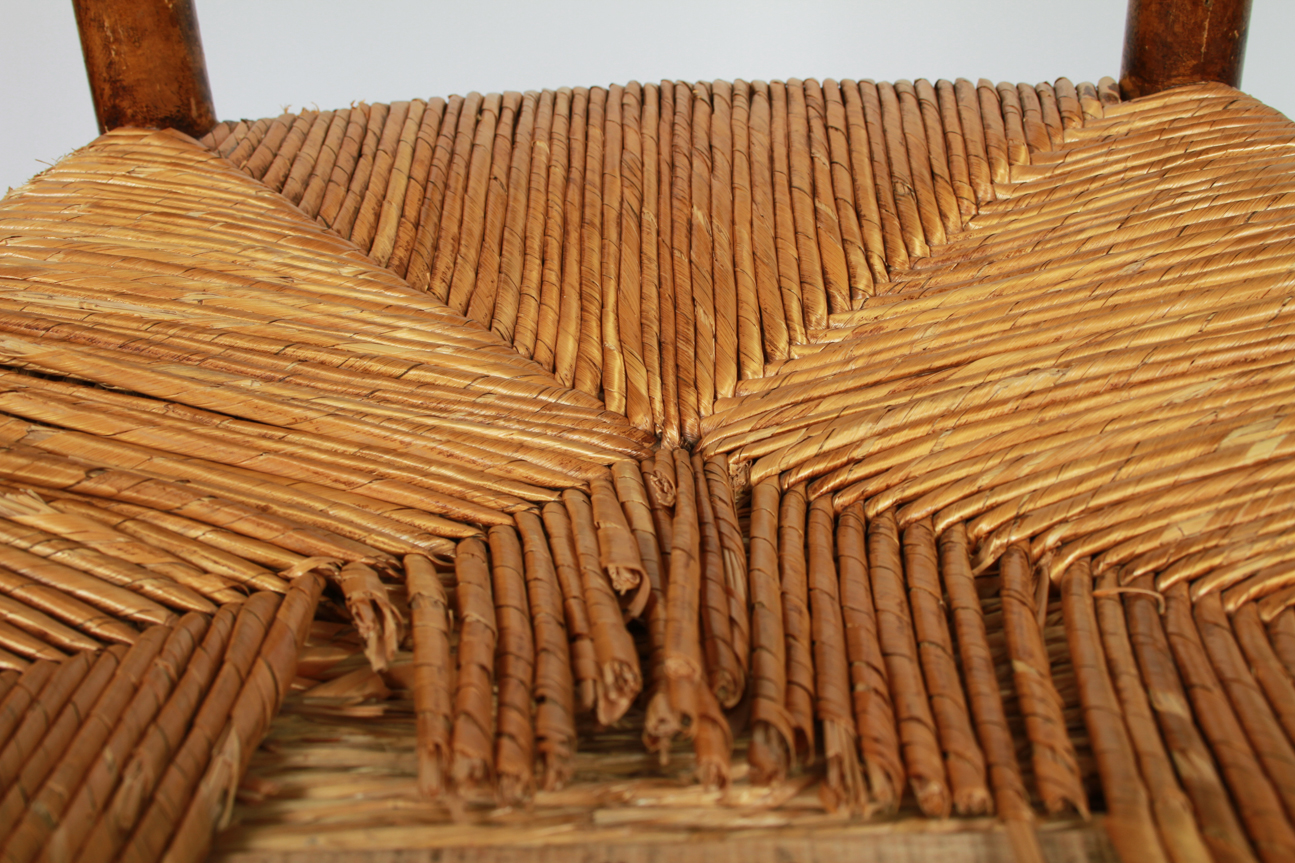 Antique French Ladder Back Side Chair with Rush Seat