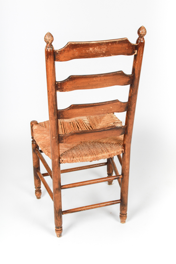 Antique French Ladder Back Side Chair with Rush Seat
