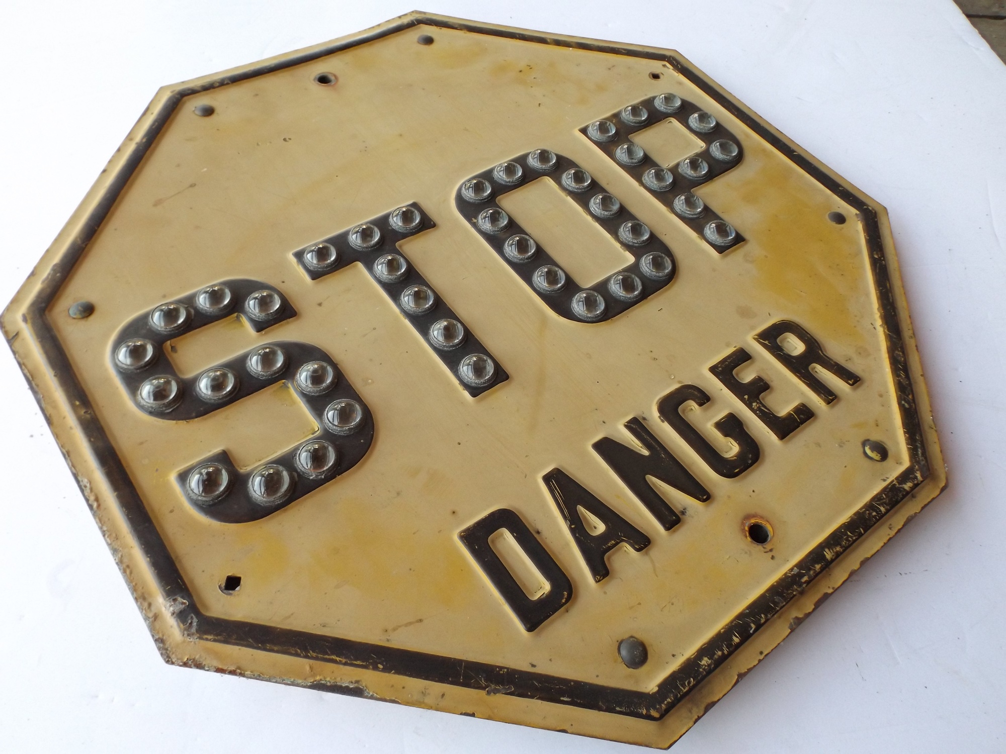 Original Railroad Stop Sign with Glass Marble Reflectors