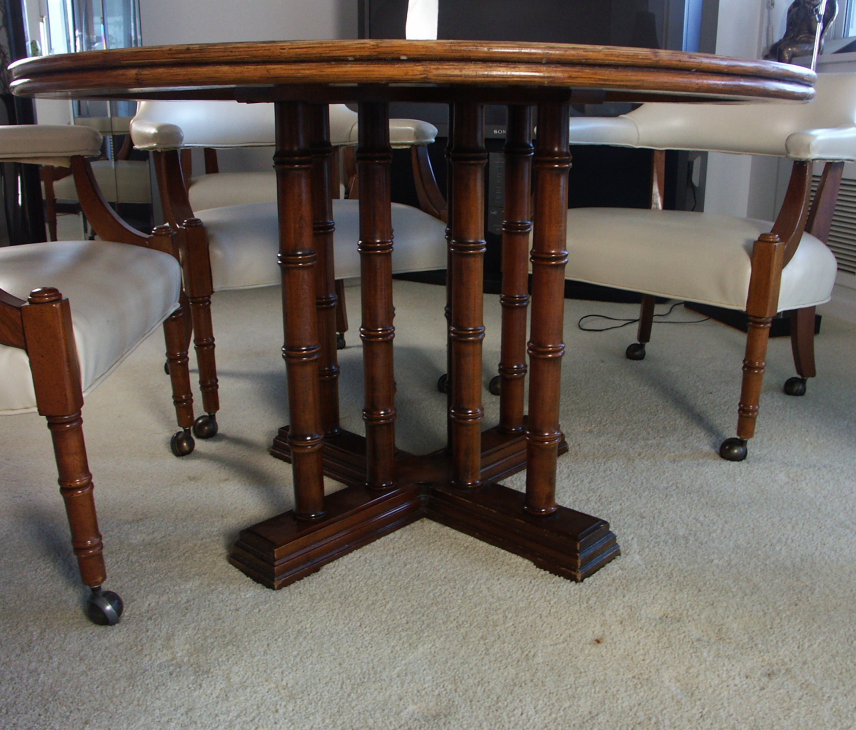 Mid Century Modern Round Pub/Game Table and Six Chairs