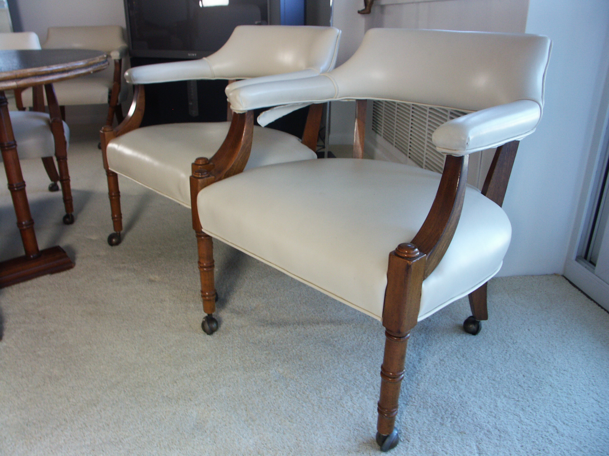 Mid Century Modern Round Pub/Game Table and Six Chairs