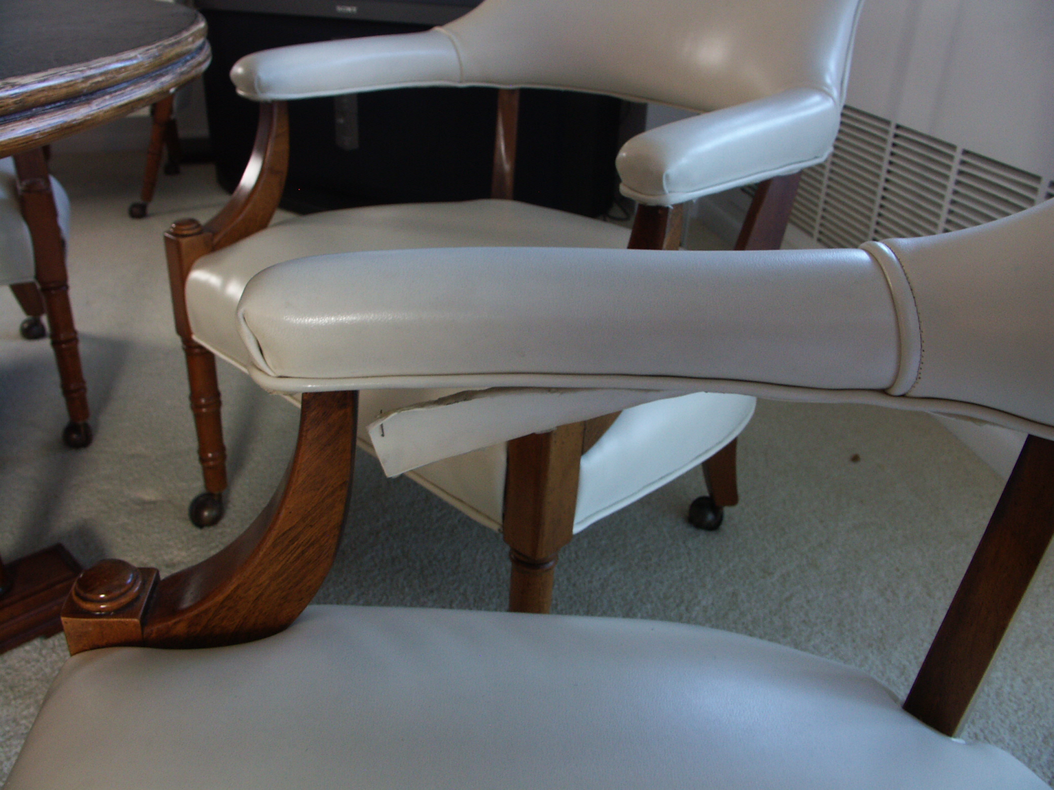 Mid Century Modern Round Pub/Game Table and Six Chairs
