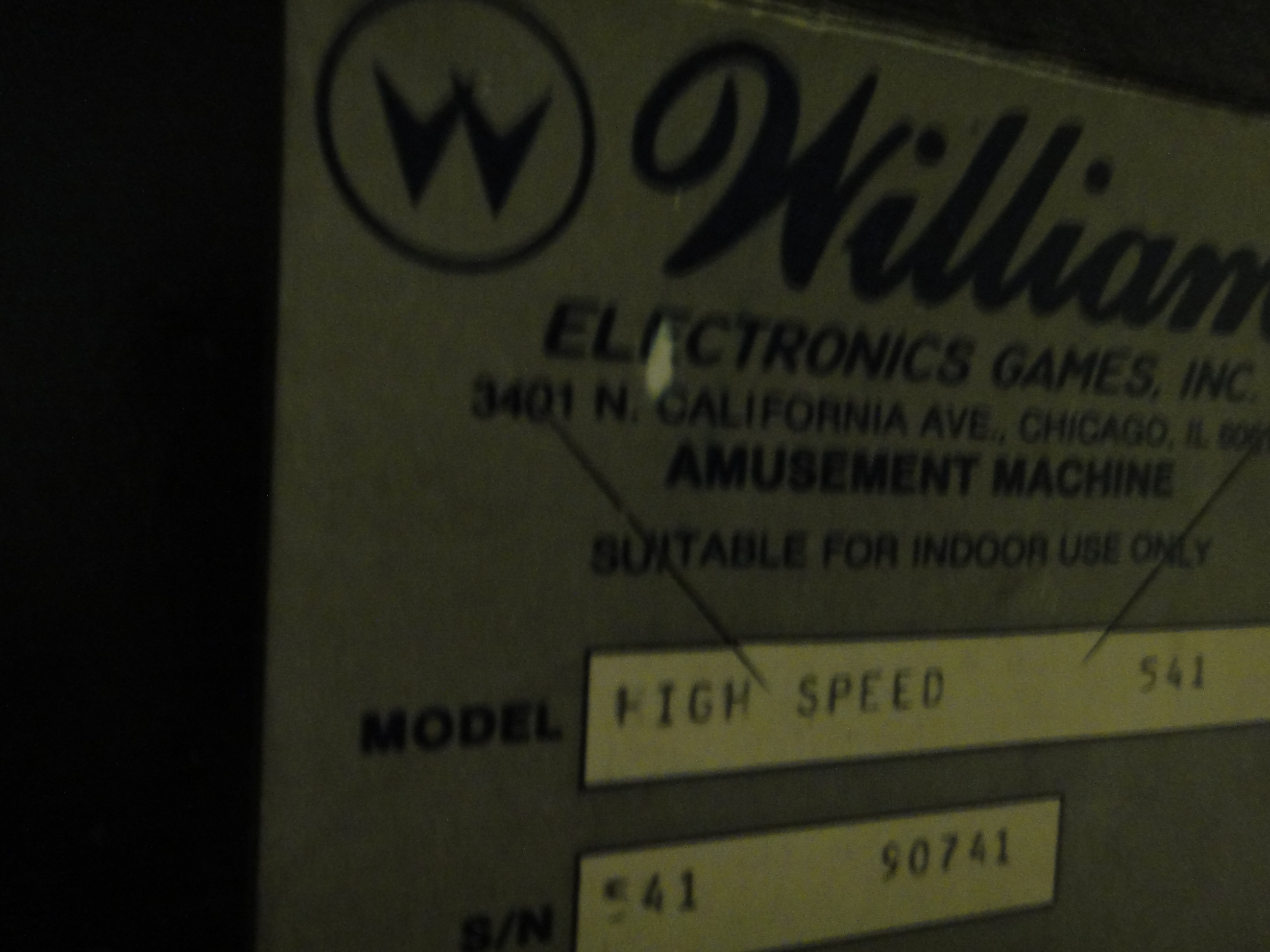 1986 Williams High Speed Police Chase Pinball Machine