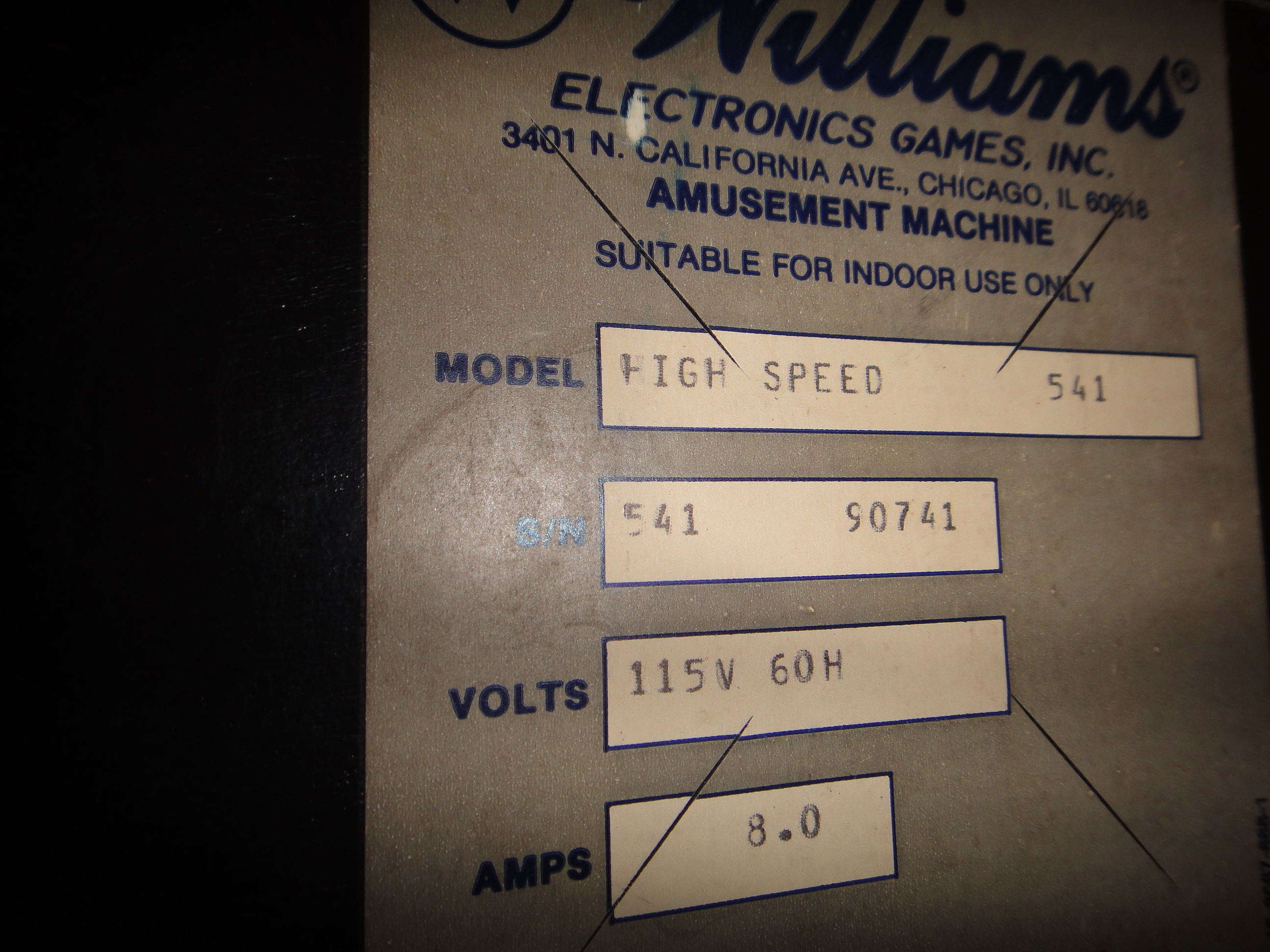 1986 Williams High Speed Police Chase Pinball Machine