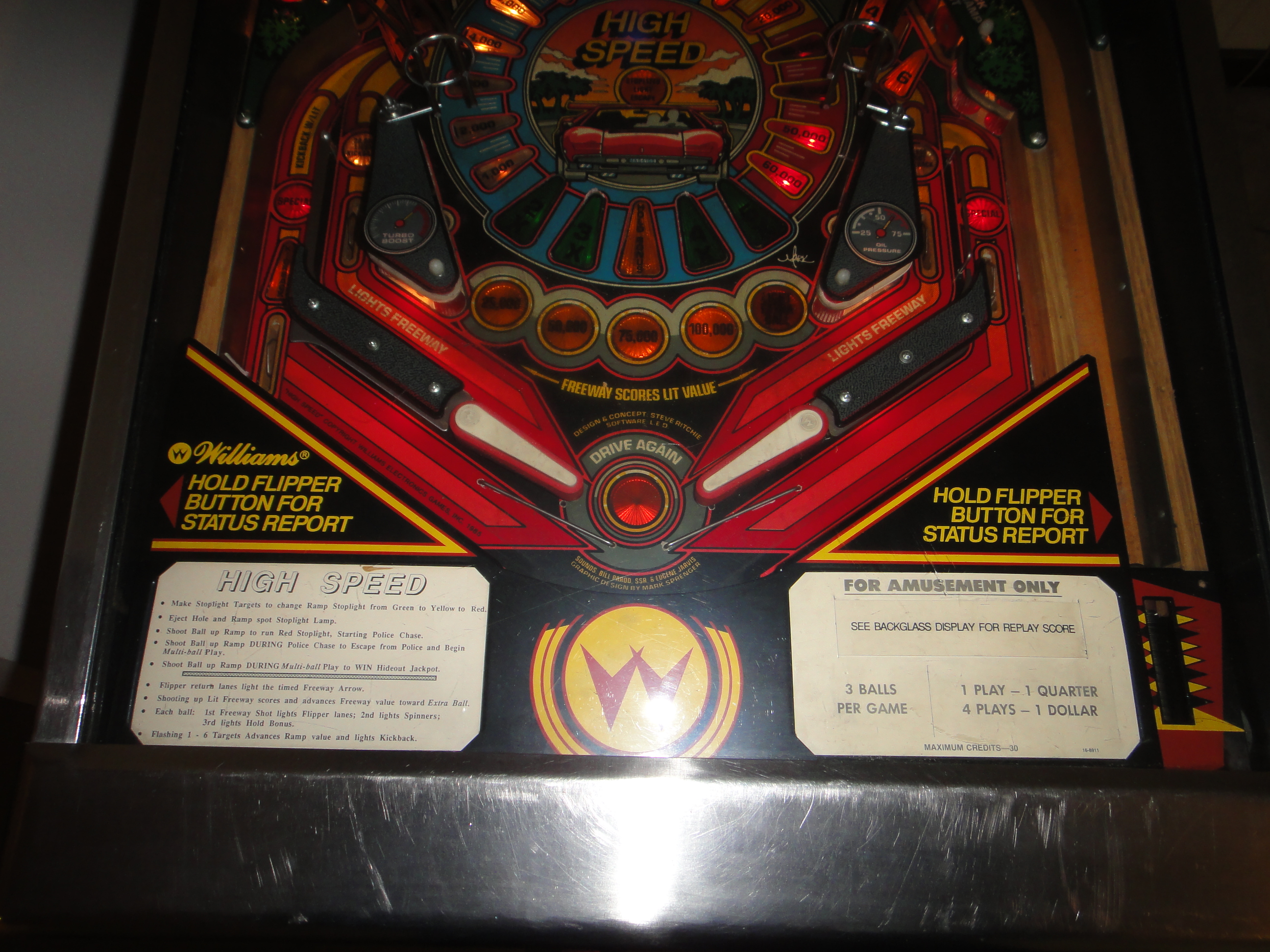 1986 Williams High Speed Police Chase Pinball Machine