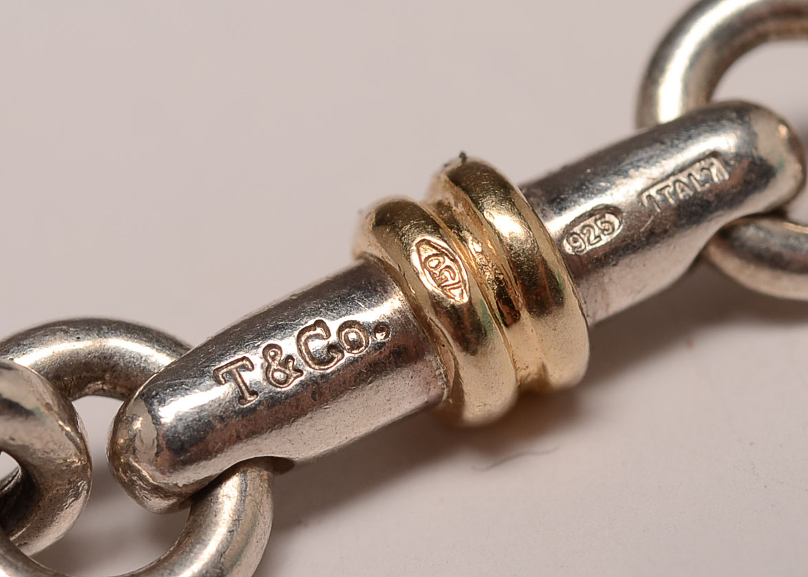 Tiffany & Co. Sterling Silver 18K Gold Bar Link Set