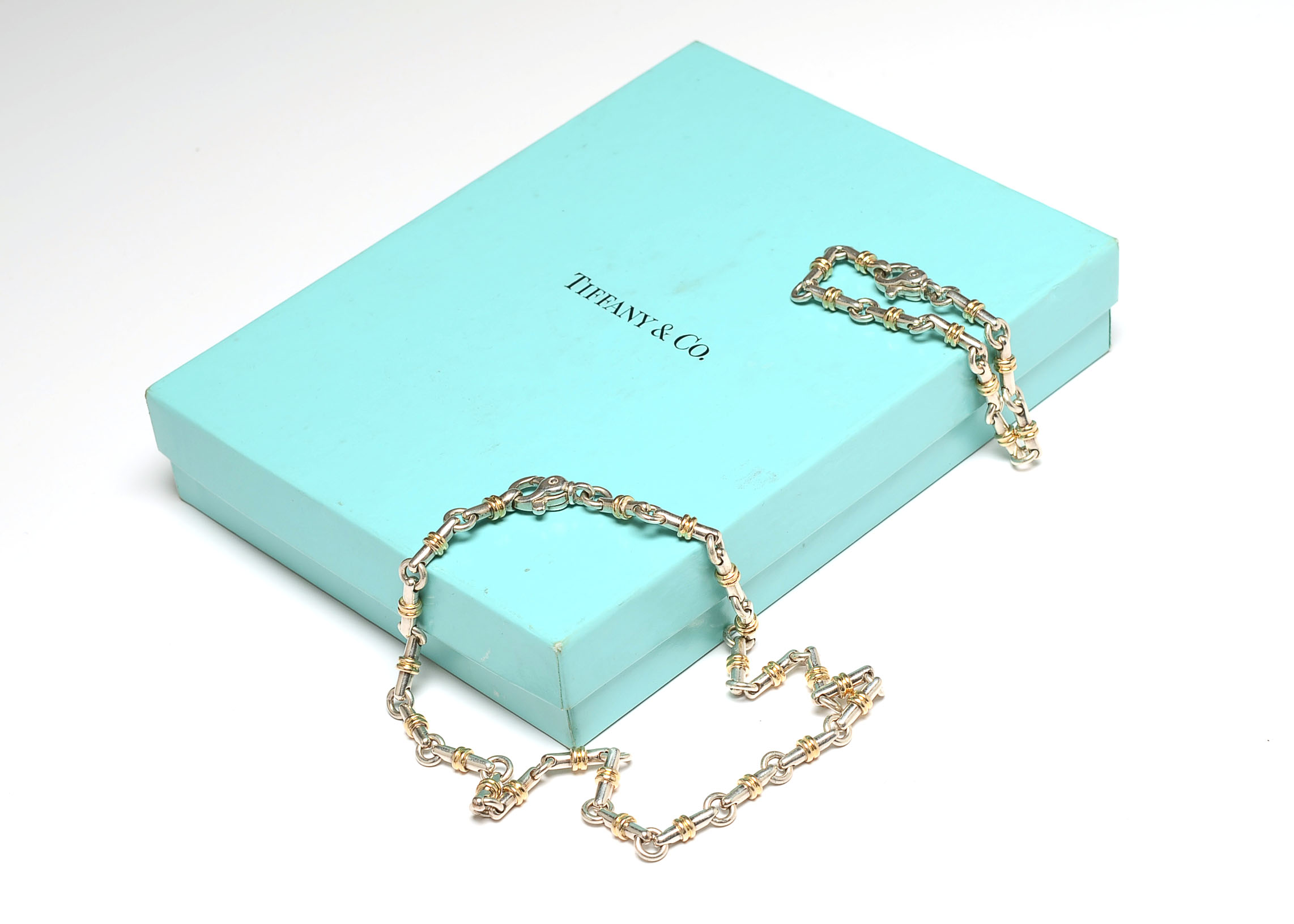 Tiffany & Co. Sterling Silver 18K Gold Bar Link Set