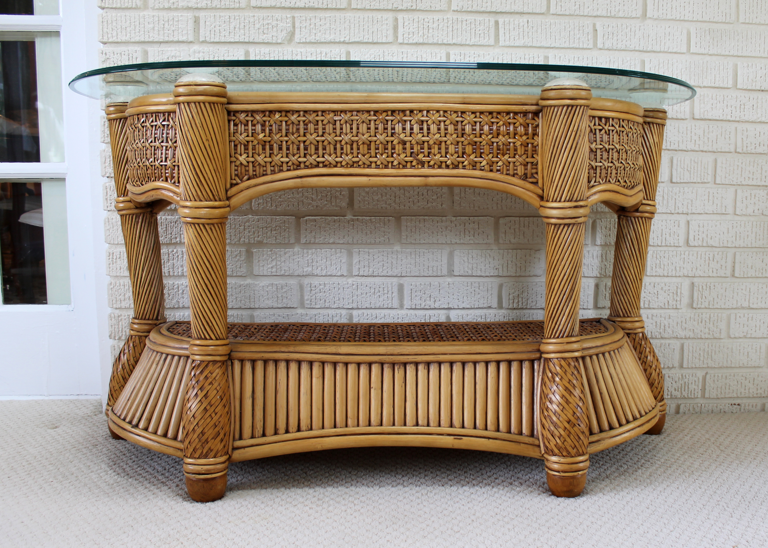Wicker and Rattan Patio Console Sofa Table by Capri Furniture