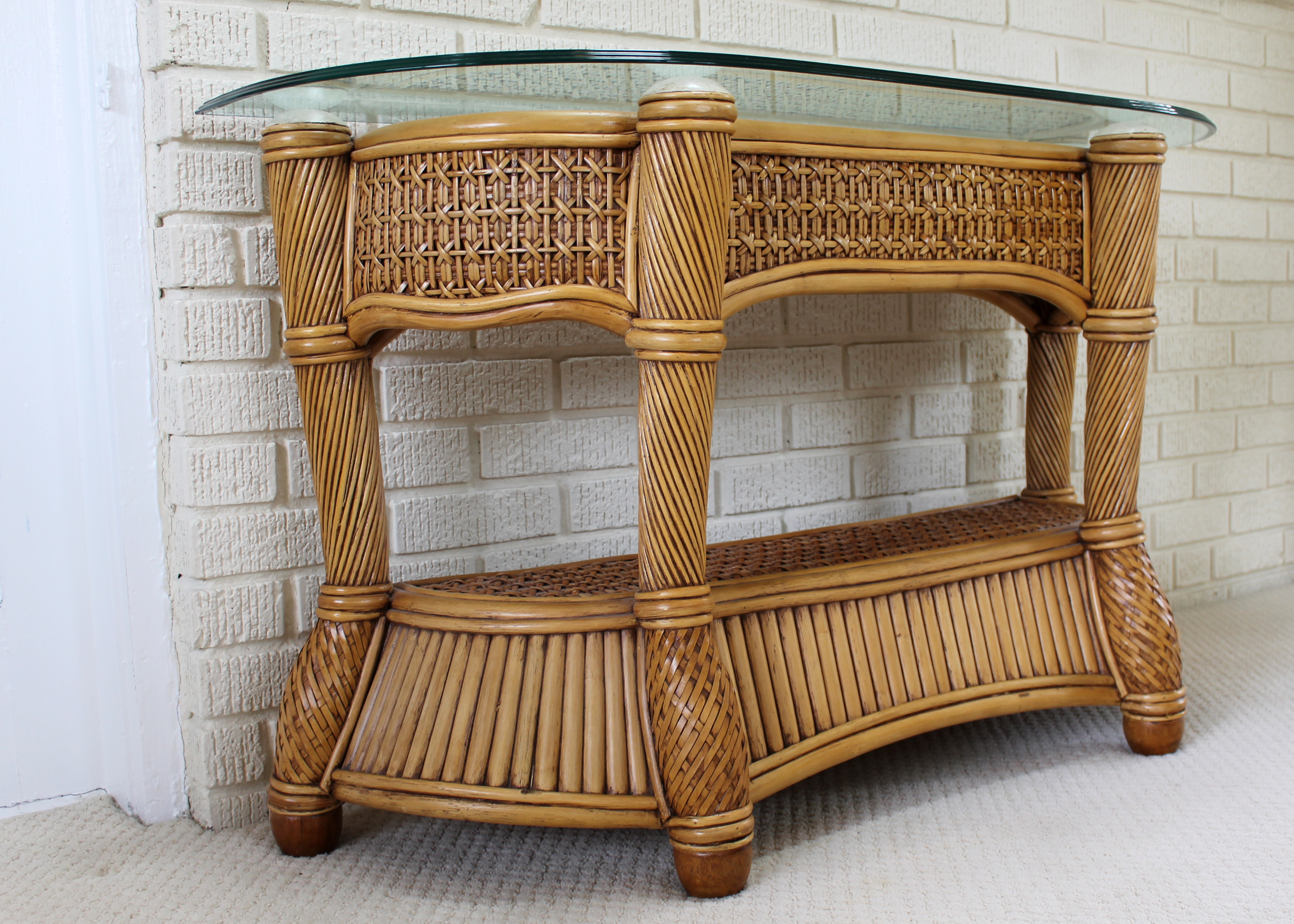Wicker and Rattan Patio Console Sofa Table by Capri Furniture