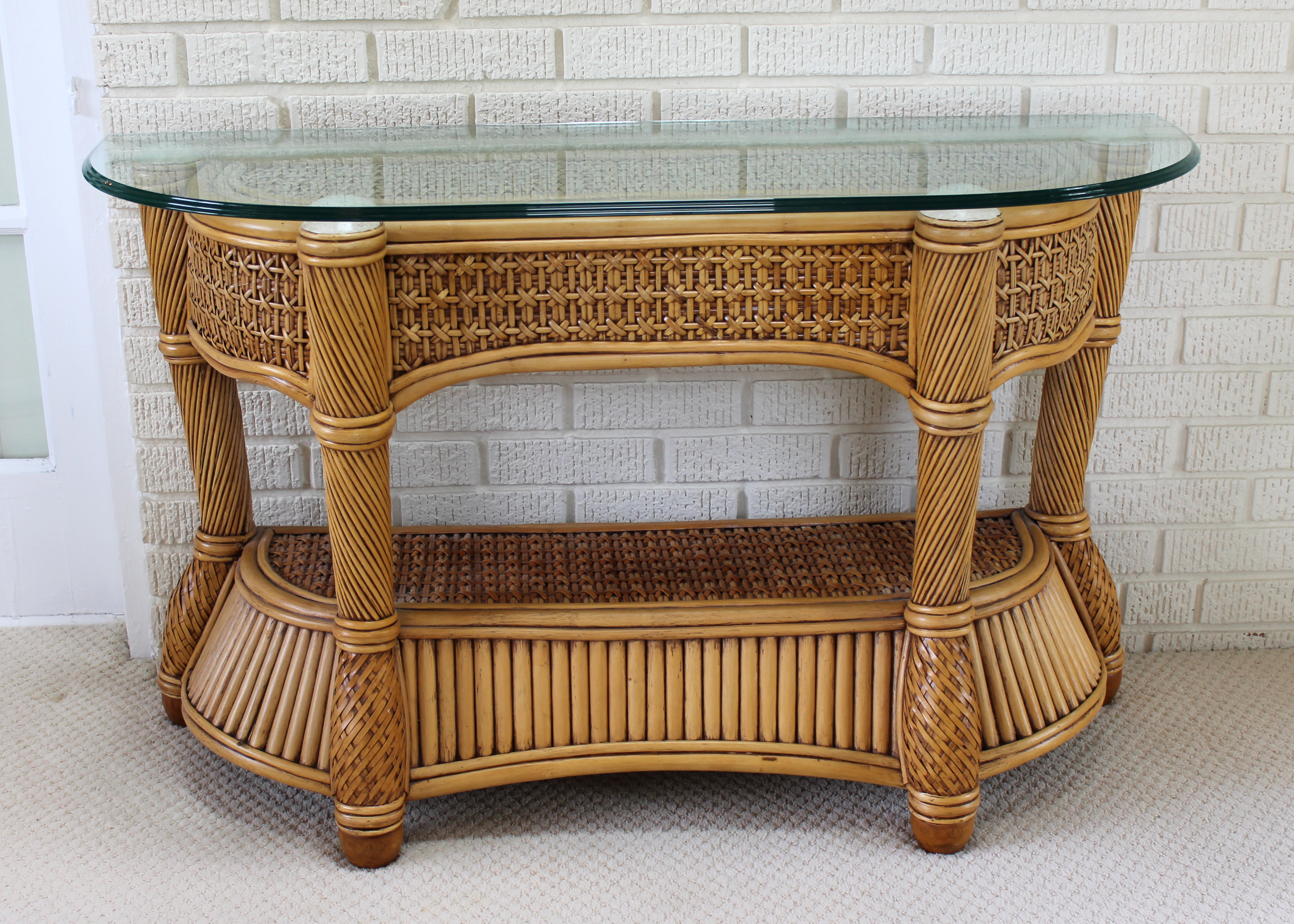 Wicker and Rattan Patio Console Sofa Table by Capri Furniture