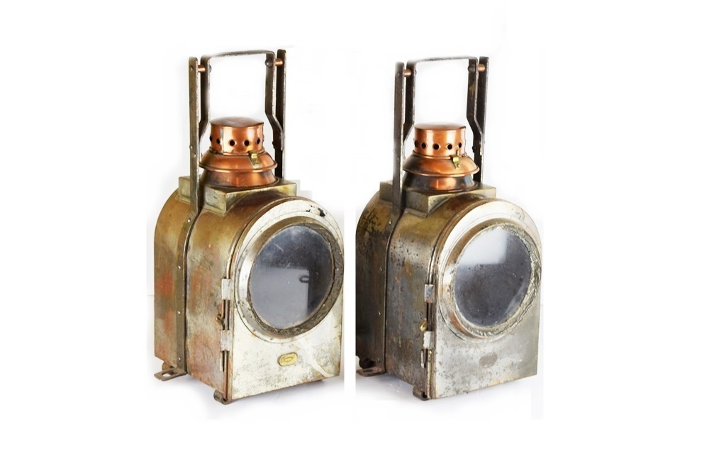 A Pair of Antique Dutch Locomotive Lanterns Marked "Utrecht"
