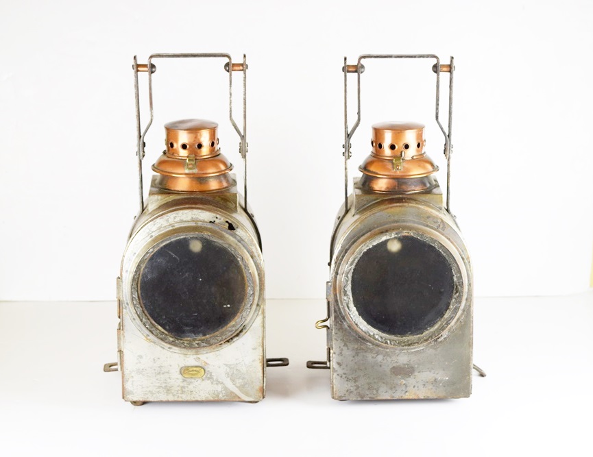 A Pair of Antique Dutch Locomotive Lanterns Marked "Utrecht"