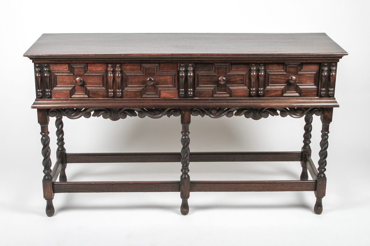 Antique Jacobean Style Sofa Table with Barley Twist Legs