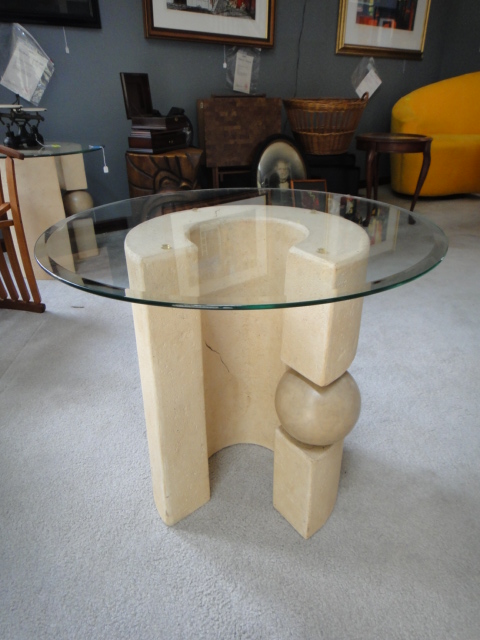 Contemporary Glass Top & Composition End Table