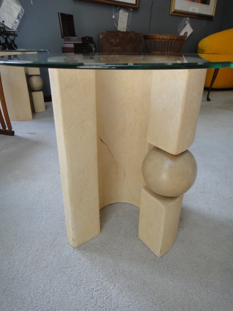 Contemporary Glass Top & Composition End Table