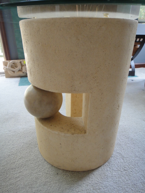 Contemporary Glass Top & Composition End Table