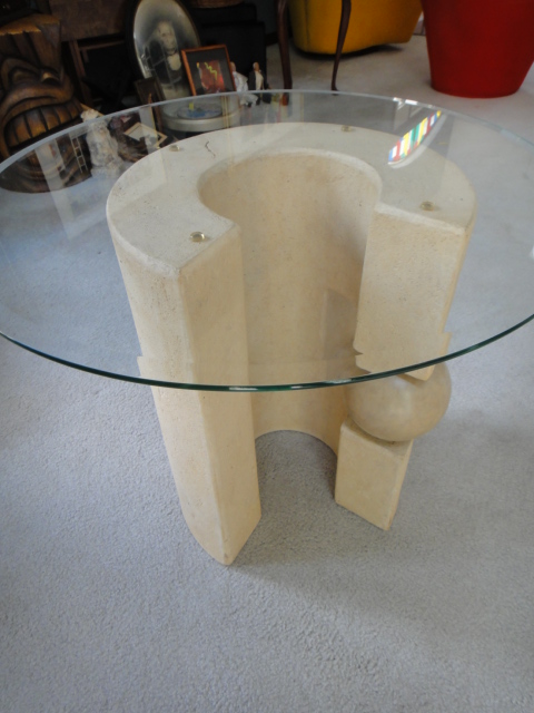 Contemporary Glass Top & Composition End Table