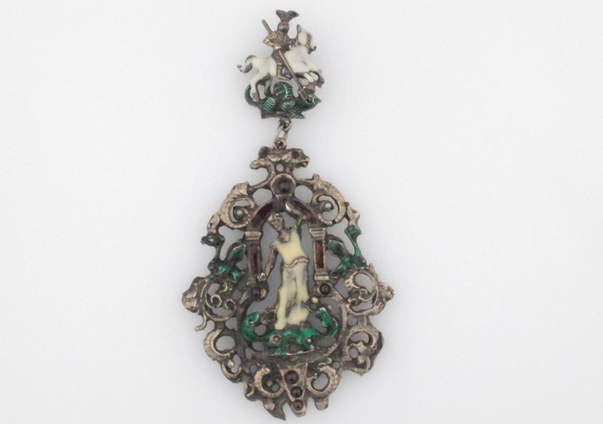 Antique Silver Enamel St. George Pendant 